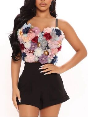 Fashion Nova Floral Ambition Floral Applique Corset Bustier Top